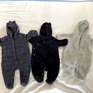 Gap Baby Bear Ear Winter Suits Bundle of 3 Quilted and Fleece Velour Suits